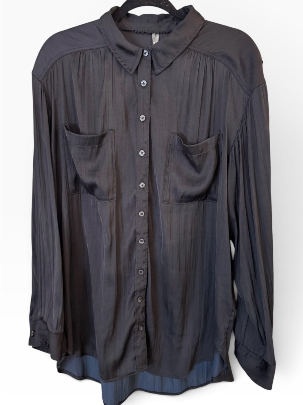 Anthropologie poet style silky Black Button-Down Shirt